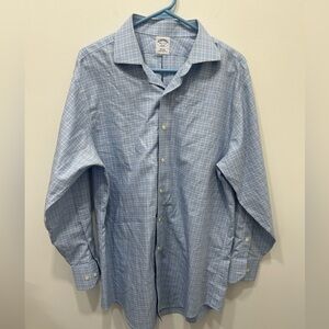 Brooks Brothers 346 Blue Plaid Button Down Long Sleeve Slim Fit 16 1/2-2/3